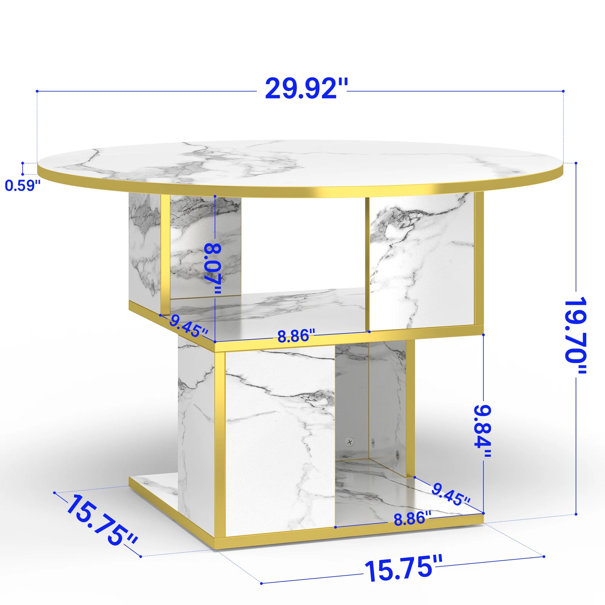 Functional and stylish 30” Round Marble Coffee Table with a spacious tabletop, designed for modern small living rooms with gold accents.