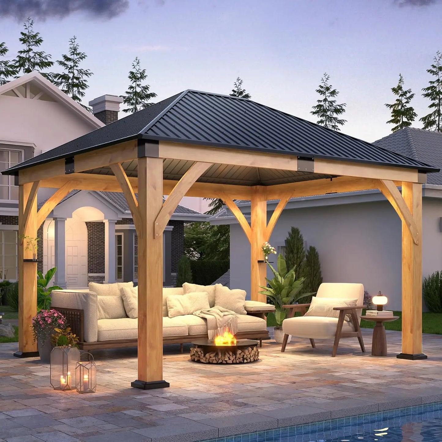 10 x 10 Gray Outdoor Wood Post Gazebo
