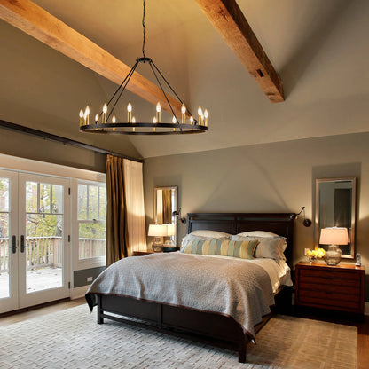 Rustic Farmhouse 16-Light Wagon Wheel Chandelier