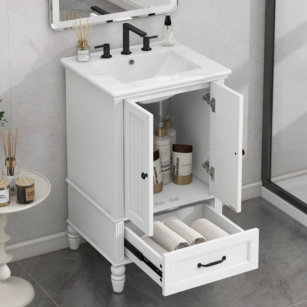 Modern & Independent 20" White Bathroom Vanity w/Semilune Ceramic Sink