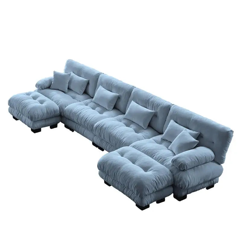 Luxury Modular Blue U-shaped Sectional Sofa w/2 Ottomans