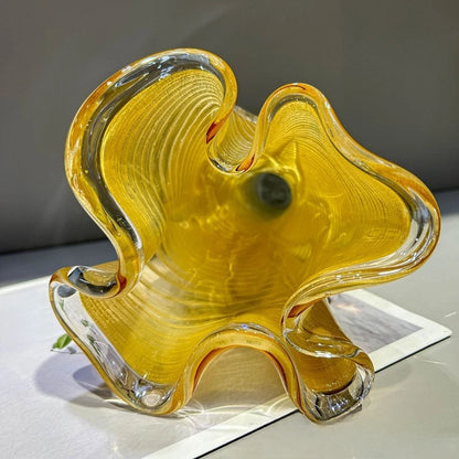 Luminous Yellow Swirl Art Glass Vase – Hand-Blown Luxury Centerpiece