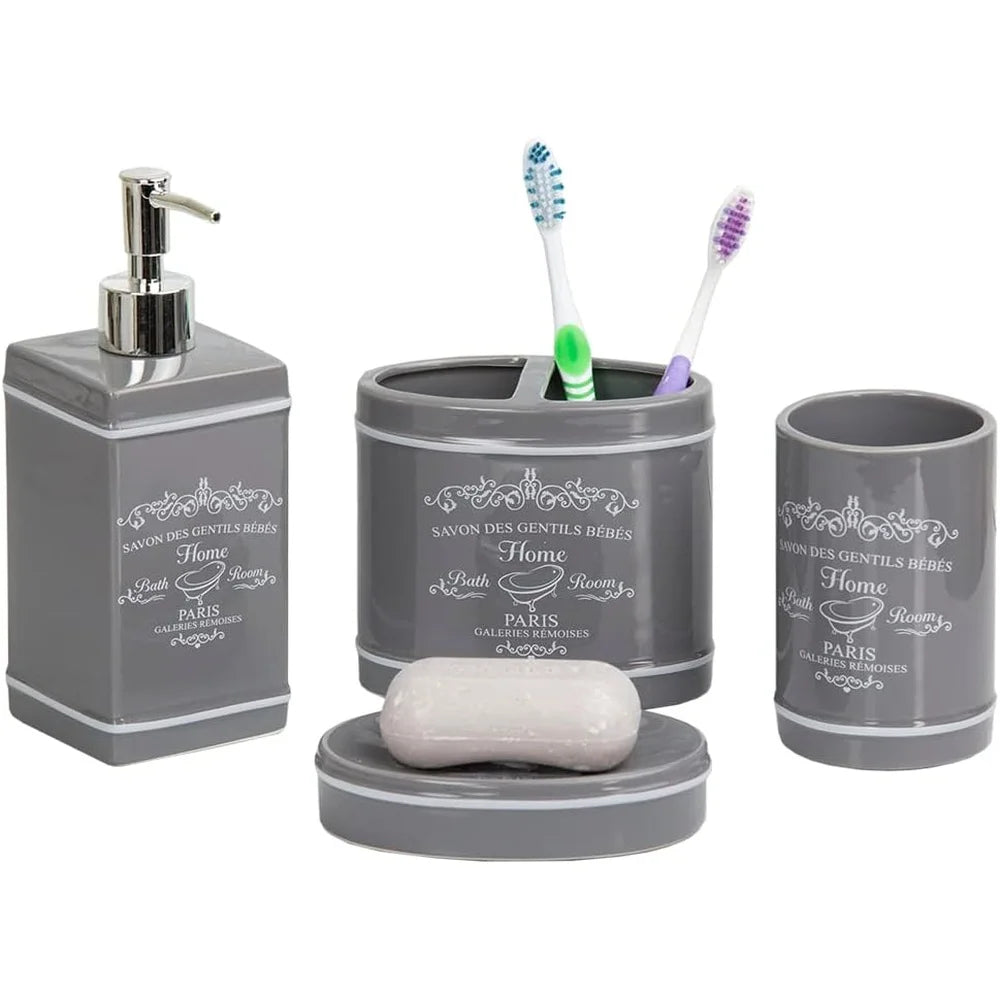 Decorative 4-Piece Gray Ceramic Bathroom Ensemble w/a Chic Paris Design