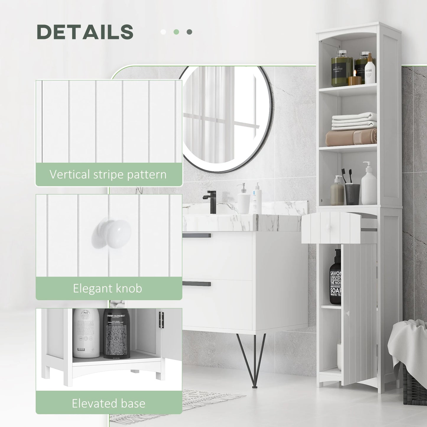 67" Tall Slim Bathroom Storage Cabinet 