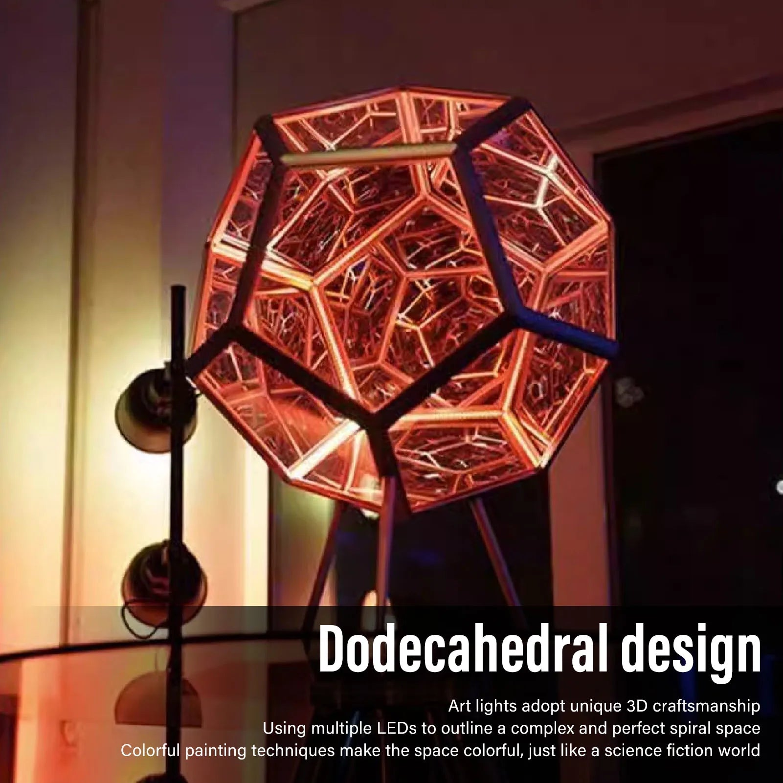 Adjustable USB 3D LED Cube Light displayed as a decorative piece on a nightstand, highlighting its artistic appeal.