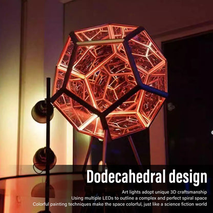 Adjustable USB 3D LED Cube Light displayed as a decorative piece on a nightstand, highlighting its artistic appeal.