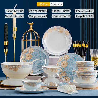 Chic Elegant 16-Piece Blue And White Ceramic Dinnerware Set enhancing any dining occasion.