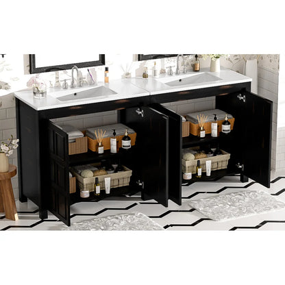 72" Bathroom Vanity Set with Double Vanities (Separate), Double Ceramic Sinks, Soft-Close Doors & Adjustable Shelf – Retro