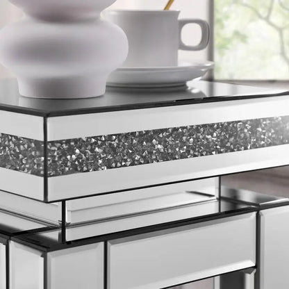 Modern Square 2-Tier Mirrored End Table w/ Crystals Inlay