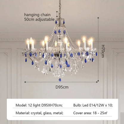 Luxurious & Romantic French Blue Crystal Pendant Chandelier