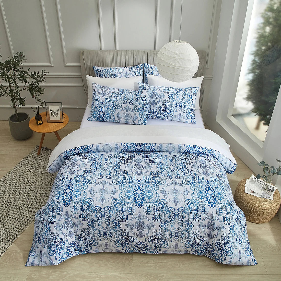 3-Piece Blue & White Quilt Cover Set w/Matching Pillowcases (king/queen)