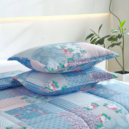 Luxury Blue Floral Quilt Set – Lightweight All-Season Comforter Bedding, Ultra-Soft Breathable Bed Set