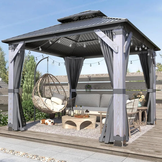 10 x 10 Gray Outdoor Wood Post Gazebo