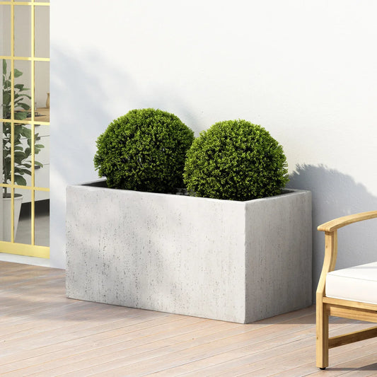 Large Rectangular Stonelike White Outdoor Planter