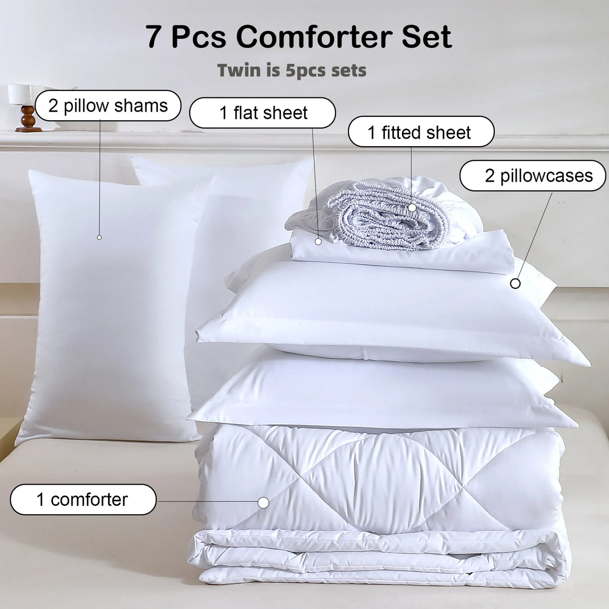 FISHDRU 5pcs/7pcs Diamond Quilted Bedding Comforter Set - Complete Bed in a Bag with Pillowcases and Shams, diamond quilted comforter and pillow shams