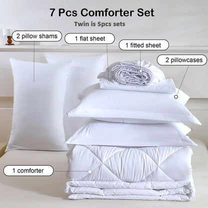 FISHDRU 5pcs/7pcs Diamond Quilted Bedding Comforter Set - Complete Bed in a Bag with Pillowcases and Shams, diamond quilted comforter and pillow shams