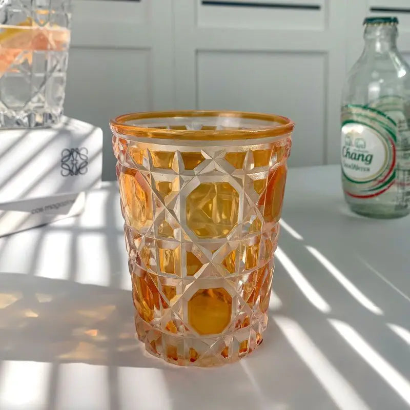 Hand-Carved 6-Piece Cut-Crystal Tumblers Set with heat resistance, ideal for serving hot and cold beverages.