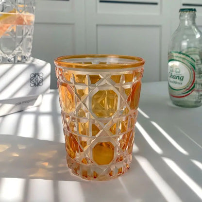 Hand-Carved 6-Piece Cut-Crystal Tumblers Set with heat resistance, ideal for serving hot and cold beverages.
