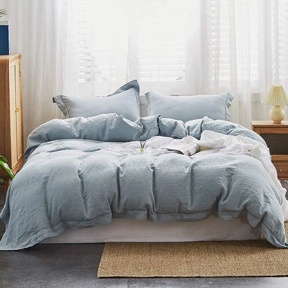 King & Queen Size 100% Linen Duvet Cover Bedding Set w/2 Pillow Shams
