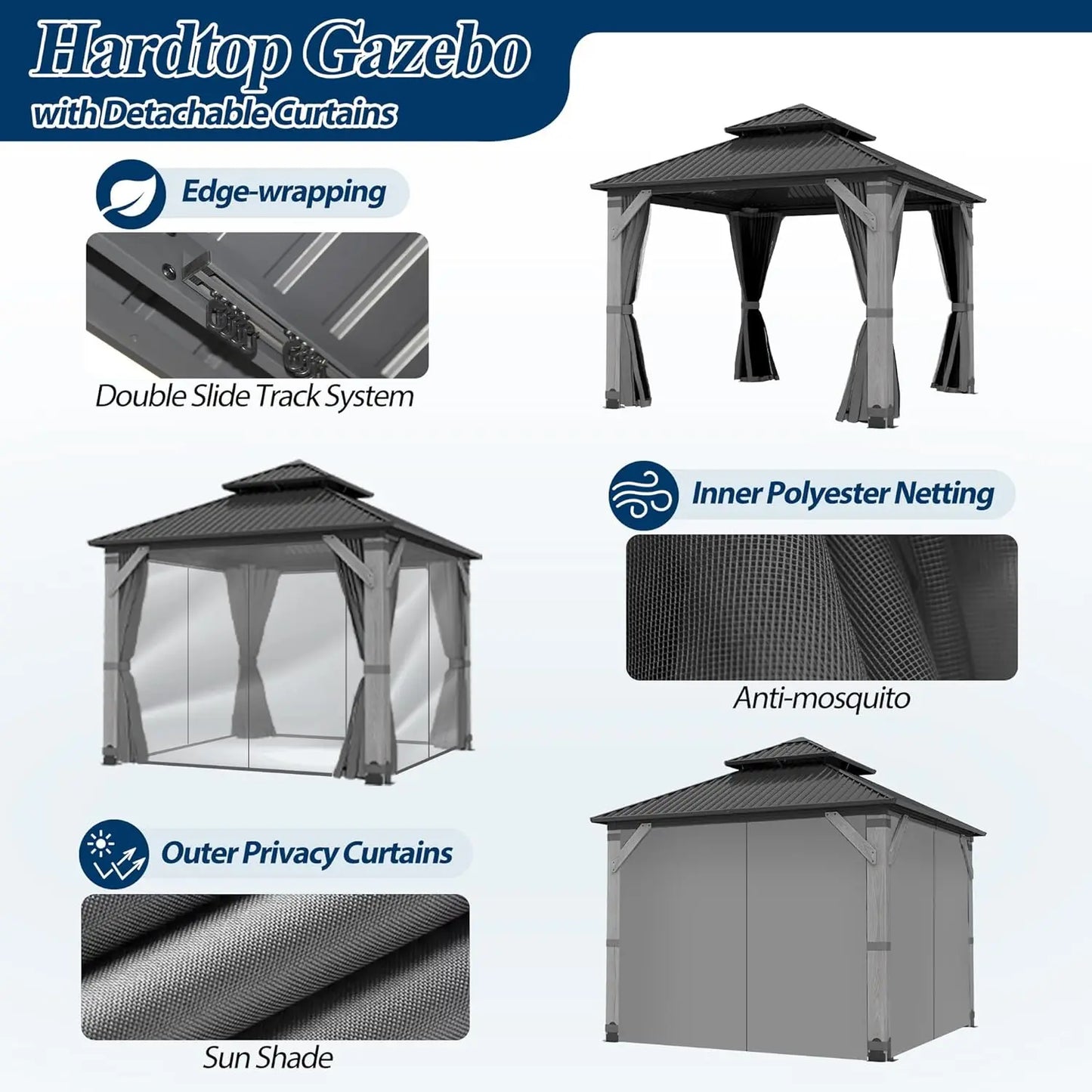 10 x 10 Gray Outdoor Wood Post Gazebo