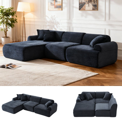 L-Shaped Oversized Deep Seat Modular Corduroy Sofa with Memory Foam Support featuring plush cushions and a stylish design, ideal for modern living spaces.