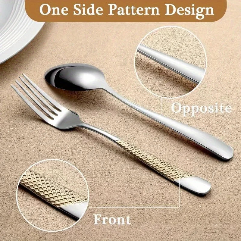 Full view of the 40-piece Ferran Diagonal Stainless Steel Cutlery Set ideal for upscale dining.