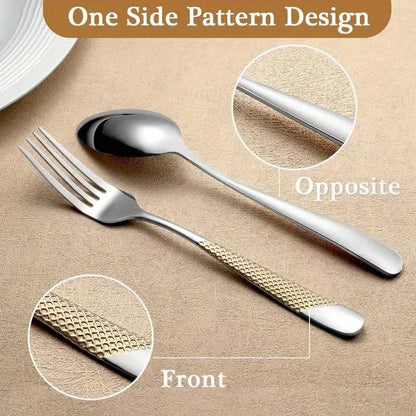 Full view of the 40-piece Ferran Diagonal Stainless Steel Cutlery Set ideal for upscale dining.