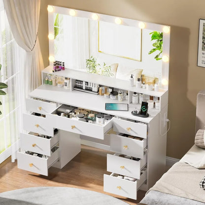 Large Makeup Vanity Desk w/Mirror and Lights