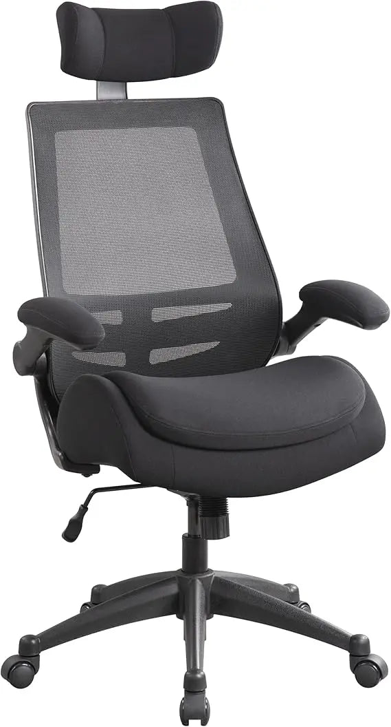 Full view of the 400lb High Back Ergonomic Office Chair with lumbar support, showing its space-saving flip-up arms and ergonomic features.