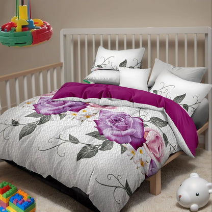 Queen 9-Piece Purple Rose Bedding and Curtain Set with Quilted Bedspread, Shams & Sheer Panels for a Complete Bedroom Refresh, purple rose quilted bedspread