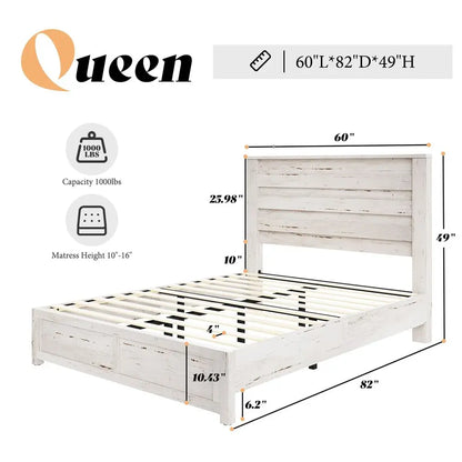 Close-up view of the Queen Size Distressed White Bed Frame showcasing the fluted headboard detailing.