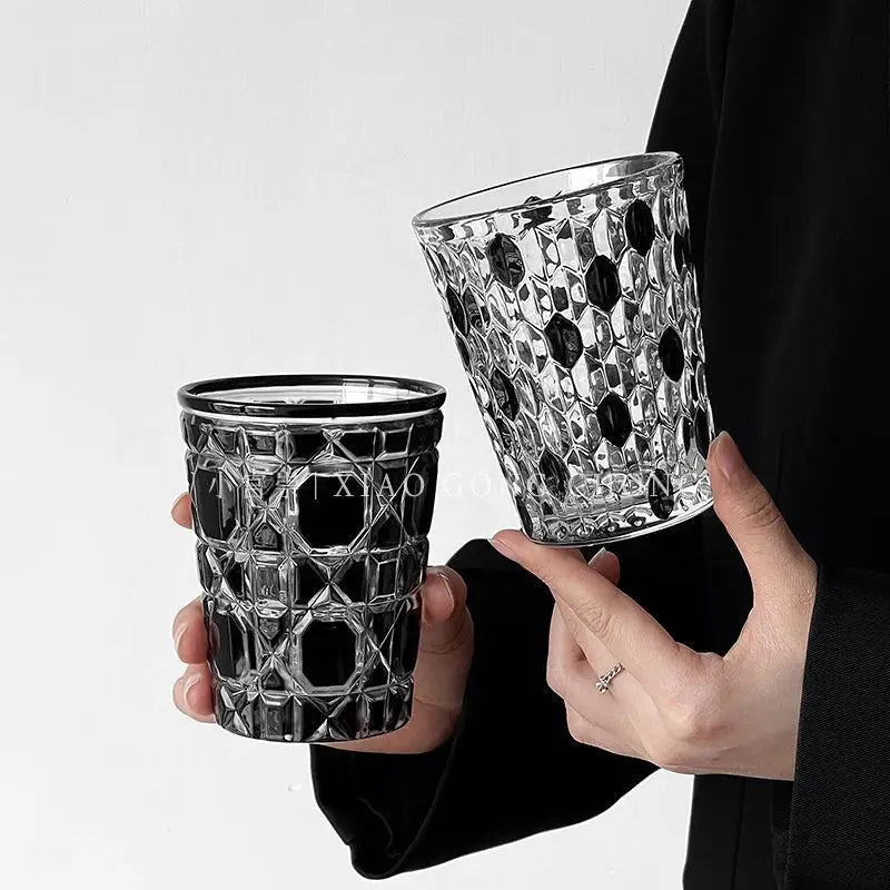 Stylish Hand-Carved 6-Piece Cut-Crystal Tumblers Set with unique checkered diamond pattern, ideal for home bar.