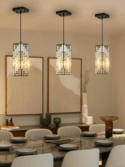Modern Black Finish Crystal Pendant Light- Pack of 3