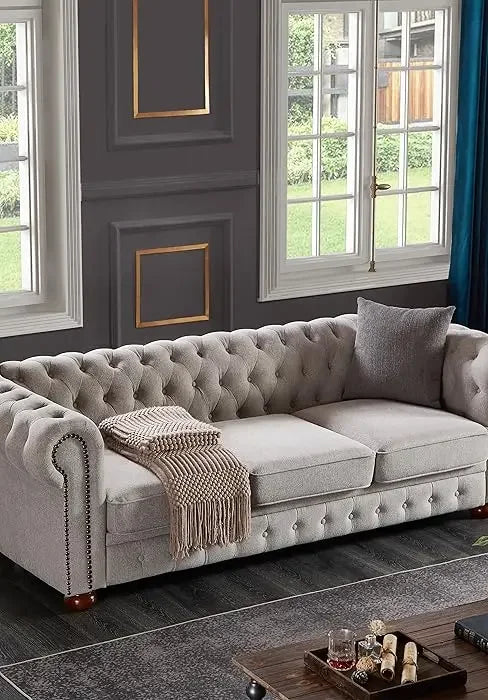 Classic & Luxurious 3-Seater Chesterfield Sofa w/Nailhead Trim