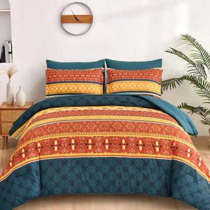 Close-up of the Boho King Comforter Set fabric highlighting soft microfiber texture in a rich orange.