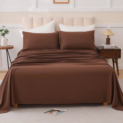 Complete 4-Piece Queen Size Rich Brown Bed Sheet Set