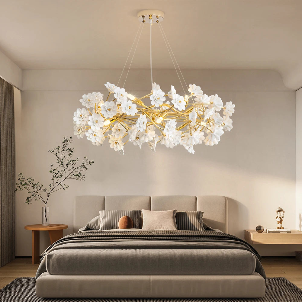 Elegant Gold Luxury Crystal Chandelier with a warm light glow, enhancing the chic vibe of any space, perfect as a gold crystal chandelier.