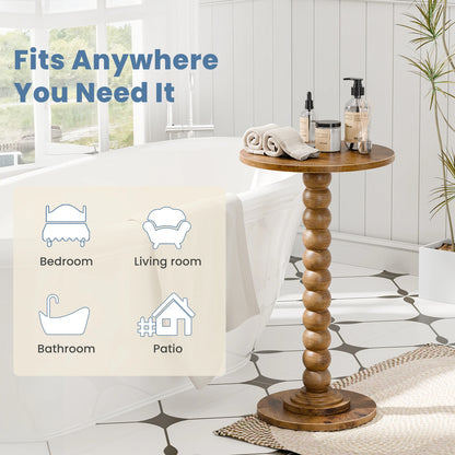 SIMENMAX Round Side Table - Bobbin-Style Spindle Leg Accent Table for Small Spaces, round side table used as a drink table