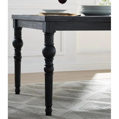 Stylish Urban Style Dark-Wash Wood Dining Set with chic purple chairs and sturdy turned legs for modern dining spaces.