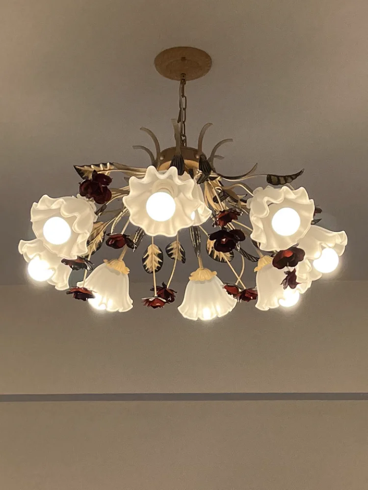 Pastoral Floral Chandelier with golden vines elegantly draping, embodying the essence of a nature-inspired floral chandelier.