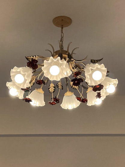 Pastoral Floral Chandelier with golden vines elegantly draping, embodying the essence of a nature-inspired floral chandelier.
