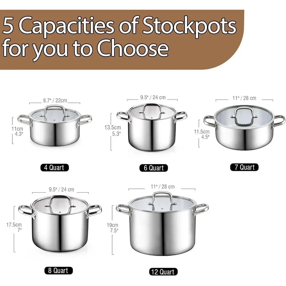 Close-up of the polished finish and tri-ply clad design of the HomelyOasis 12-Qt. large stainless steel stockpot.