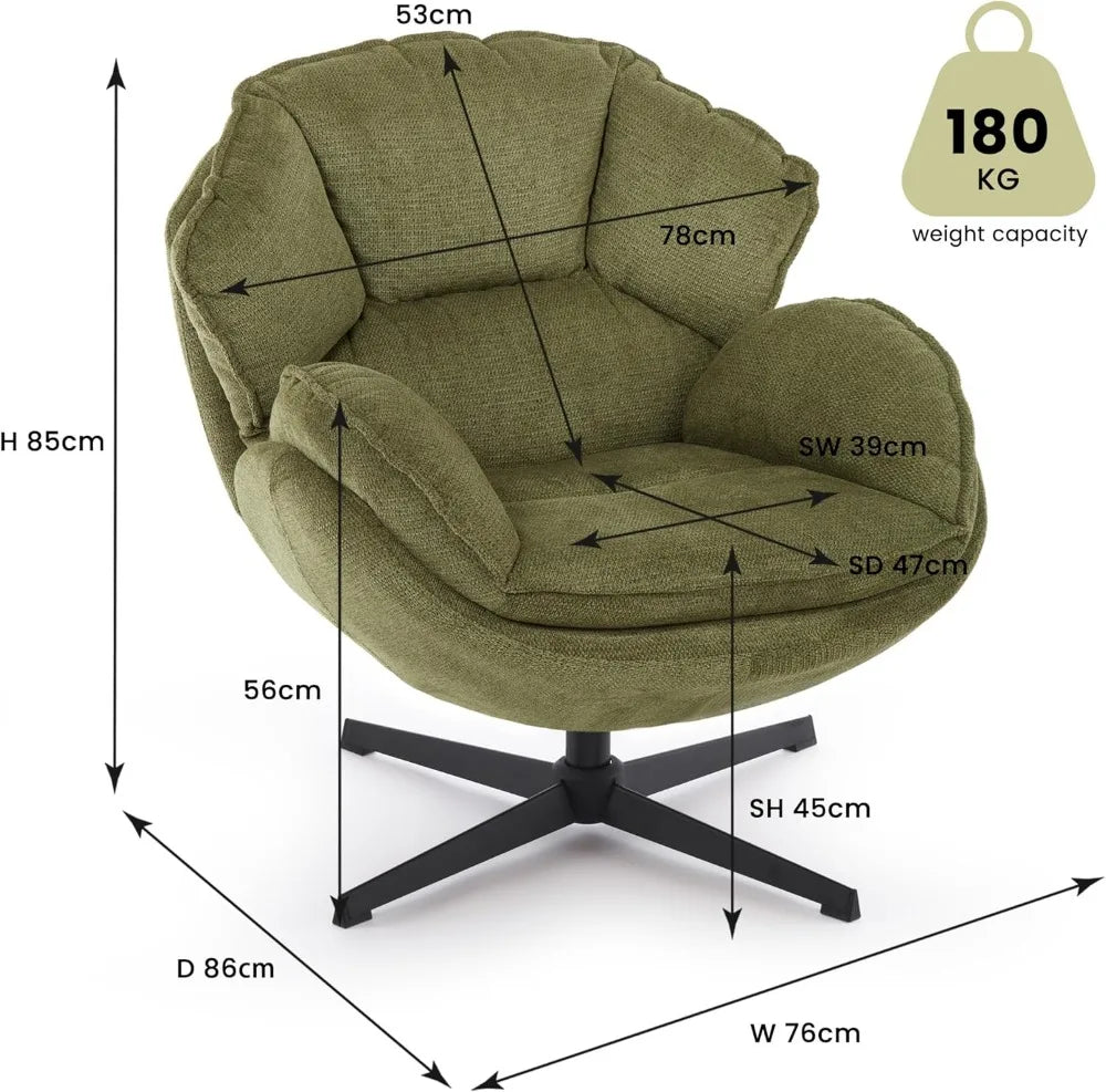 Close-up view of the Modern Green Swivel Armchair fabric, showcasing its cozy, soft texture, ideal for lounging.