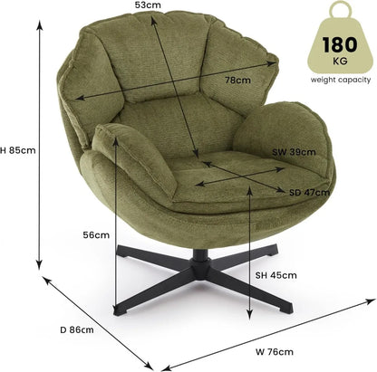 Close-up view of the Modern Green Swivel Armchair fabric, showcasing its cozy, soft texture, ideal for lounging.
