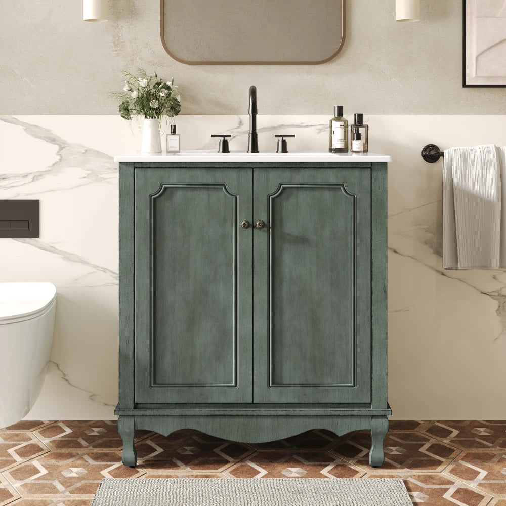 American Retro Style 30" Bathroom Vanity w/Separate Ceramic Sink