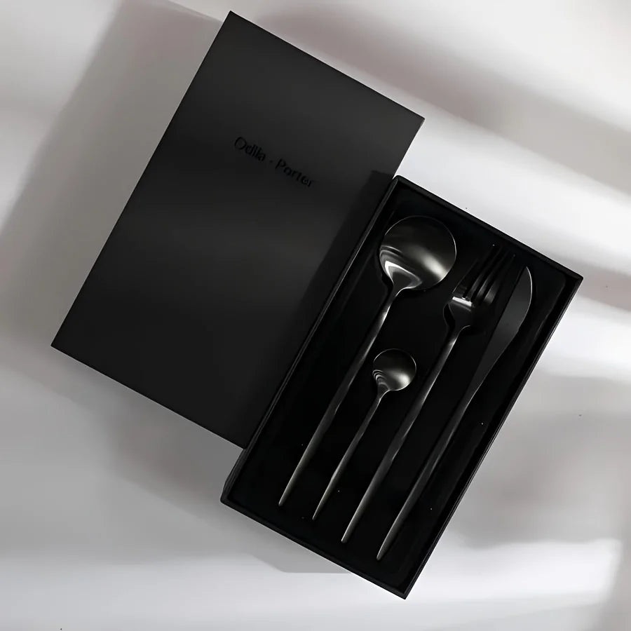 24-Piece Modern Matte Black Silverware/Flatware Set for 6