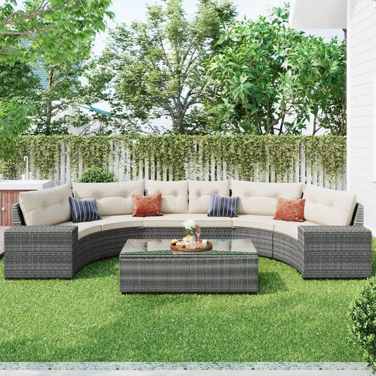 8-Piece  Outdoor Half-Moon Wicker Sofa Set