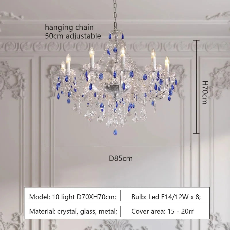 Luxurious & Romantic French Blue Crystal Pendant Chandelier