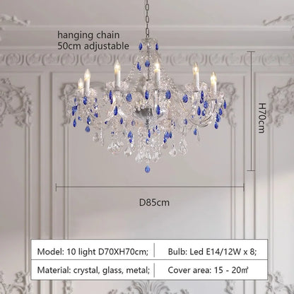 Luxurious & Romantic French Blue Crystal Pendant Chandelier