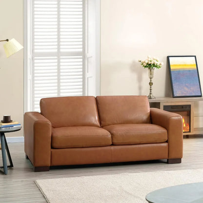 Modern Genuine Leather Mini Loveseat Sofa